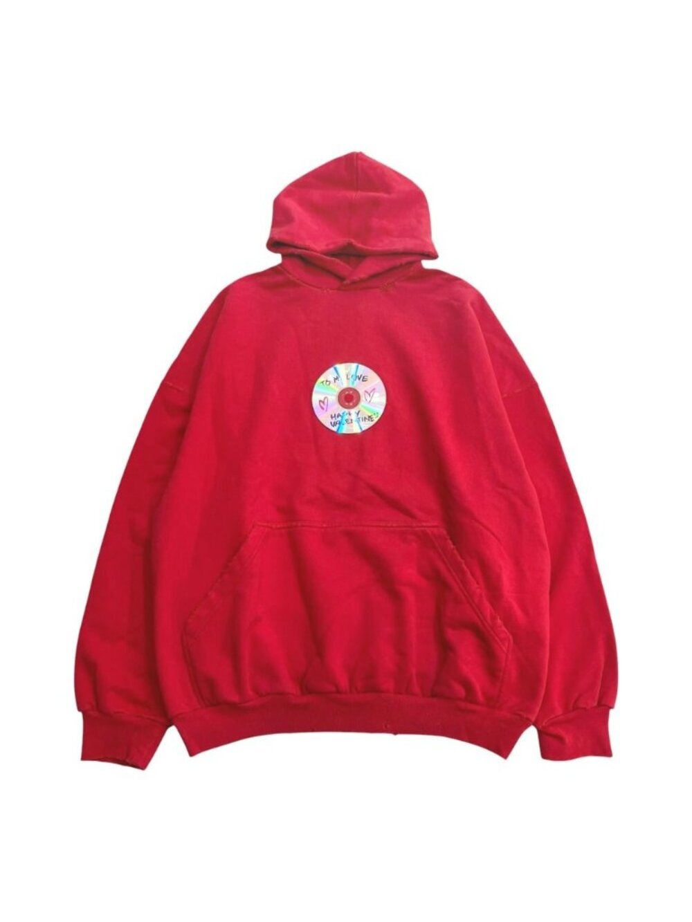 Balenciaga Valentine CD Hoodie Sweatshirt Distressed 3 Red